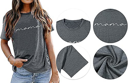 ASTANFY Mama Shirts Women Mama Letter Printed T-Shirt Mama Graphic Tee Casual Short Sleeve Tops Tee