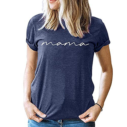 ASTANFY Mama Shirts Women Mama Letter Printed T-Shirt Mama Graphic Tee Casual Short Sleeve Tops Tee