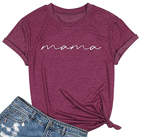 ASTANFY Mama Shirts Women Mama Letter Printed T-Shirt Mama Graphic Tee Casual Short Sleeve Tops Tee