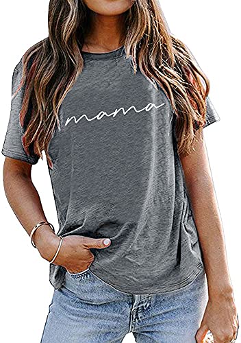 ASTANFY Mama Shirts Women Mama Letter Printed T-Shirt Mama Graphic Tee Casual Short Sleeve Tops Tee