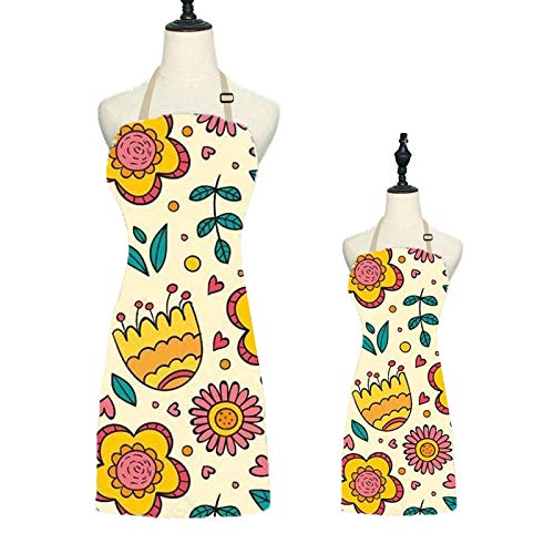 2 Pack Cotton Adjustable Parent and Child Apron with Pockets Mommy and Me Matching Set, Baking,Painting