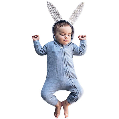 Simplee kids Animal Bunny Baby Easter Romper Long Ear Rabbit Hoodie Romper Jumpsuit with Zipper