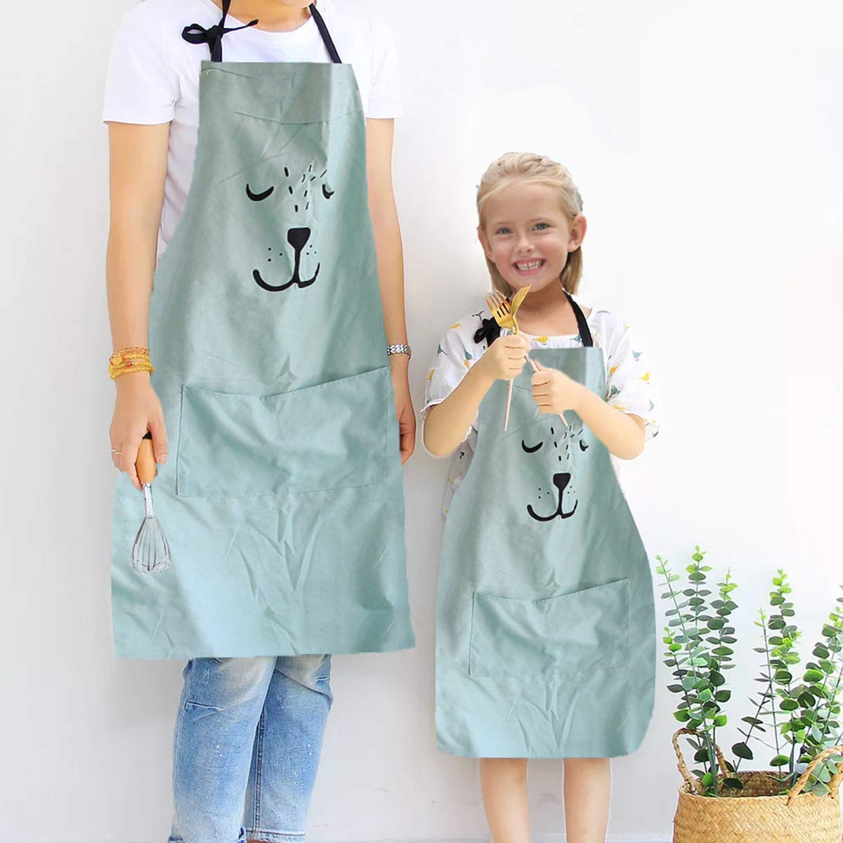 2 Pack Cotton Adjustable Parent and Child Apron with Pockets Mommy and Me Matching Set, Baking,Painting