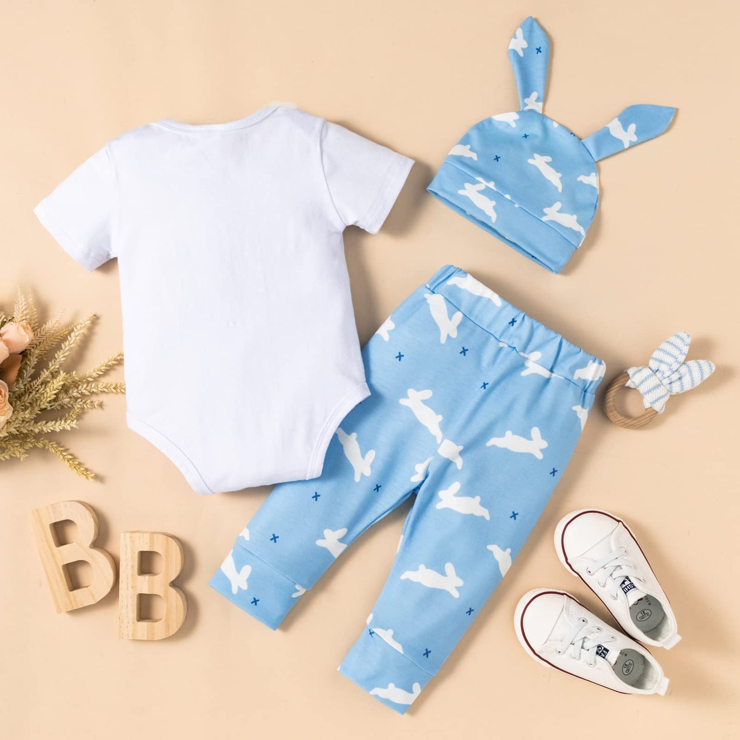 Fairy Baby Infant Baby Boy My First Easter Day Gentleman Outfits Newborn Bow Tie Romper Bunny Pant Clothes Set with Hat 0-18M