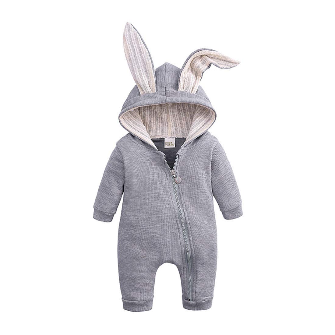 Simplee kids Animal Bunny Baby Easter Romper Long Ear Rabbit Hoodie Romper Jumpsuit with Zipper