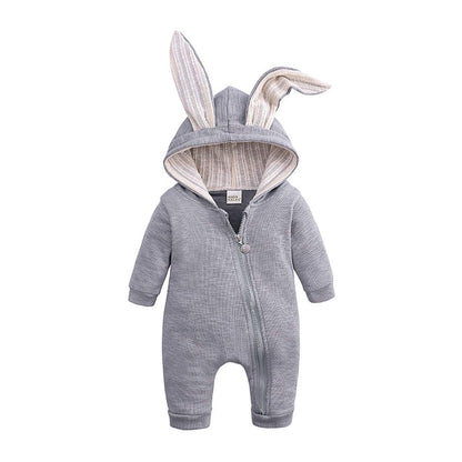 Simplee kids Animal Bunny Baby Easter Romper Long Ear Rabbit Hoodie Romper Jumpsuit with Zipper