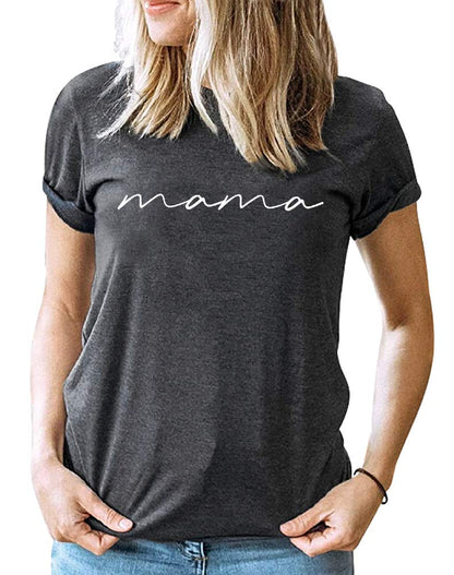 ASTANFY Mama Shirts Women Mama Letter Printed T-Shirt Mama Graphic Tee Casual Short Sleeve Tops Tee