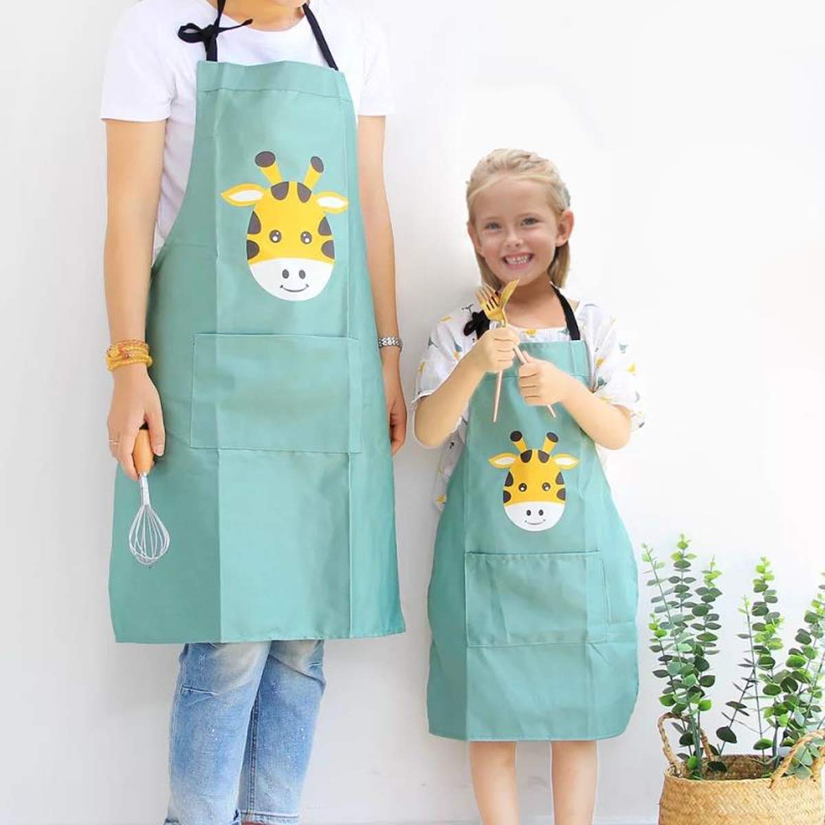 2 Pack Cotton Adjustable Parent and Child Apron with Pockets Mommy and Me Matching Set, Baking,Painting