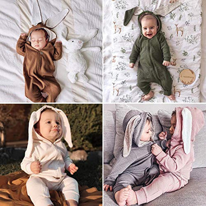 Simplee kids Animal Bunny Baby Easter Romper Long Ear Rabbit Hoodie Romper Jumpsuit with Zipper