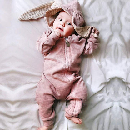 Simplee kids Animal Bunny Baby Easter Romper Long Ear Rabbit Hoodie Romper Jumpsuit with Zipper