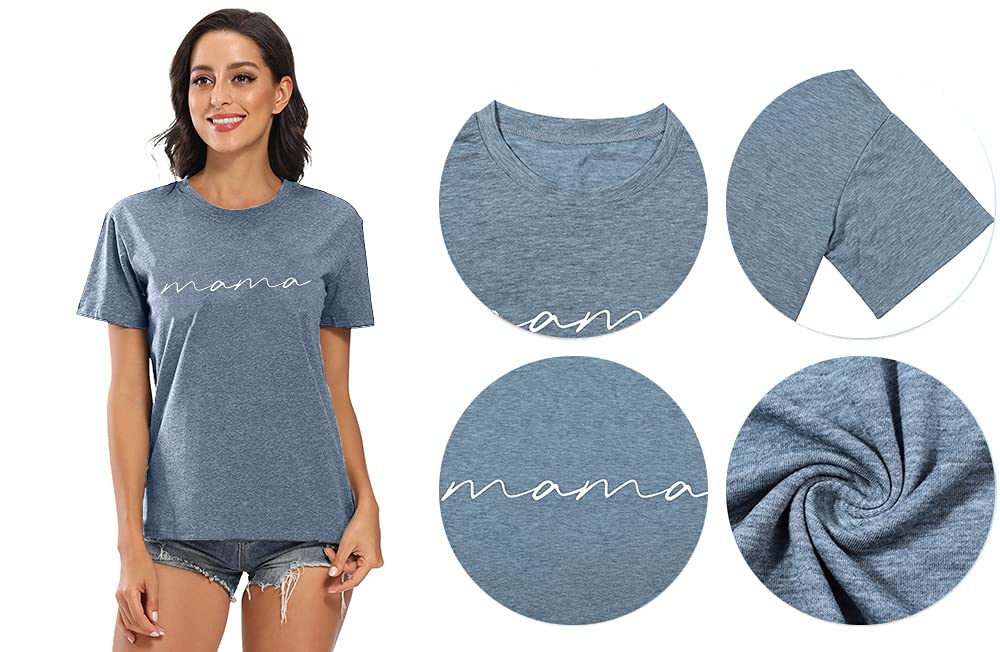 ASTANFY Mama Shirts Women Mama Letter Printed T-Shirt Mama Graphic Tee Casual Short Sleeve Tops Tee