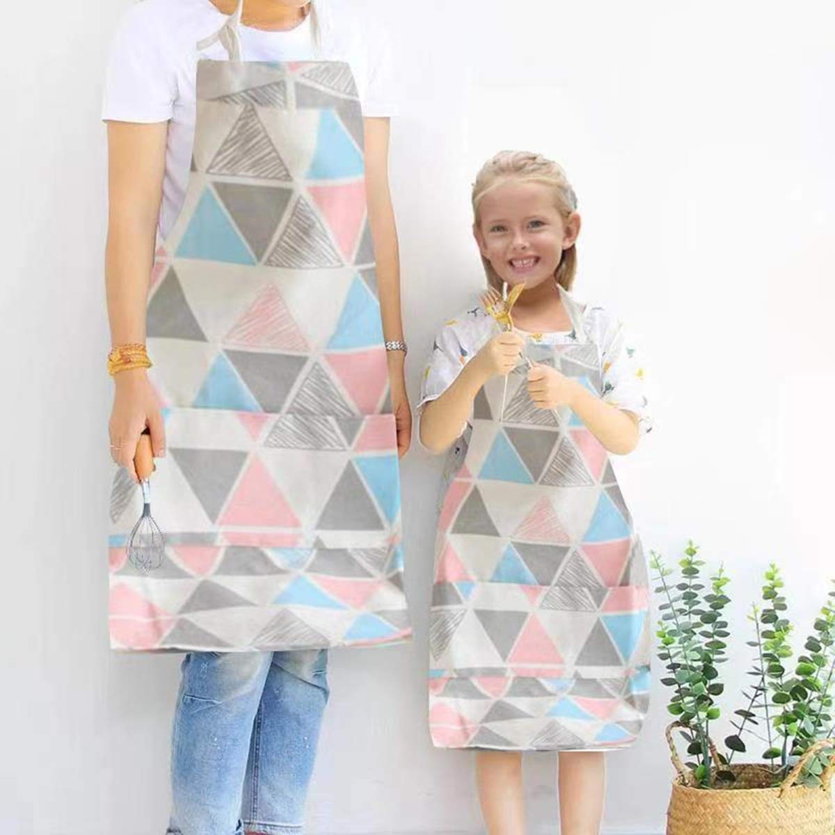 2 Pack Cotton Adjustable Parent and Child Apron with Pockets Mommy and Me Matching Set, Baking,Painting