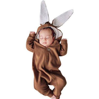 Simplee kids Animal Bunny Baby Easter Romper Long Ear Rabbit Hoodie Romper Jumpsuit with Zipper