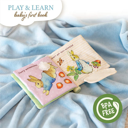 KIDS PREFERRED Beatrix Potter Peter Rabbit Soft Teether Book with Sensory Teether Spine and Teether Toy