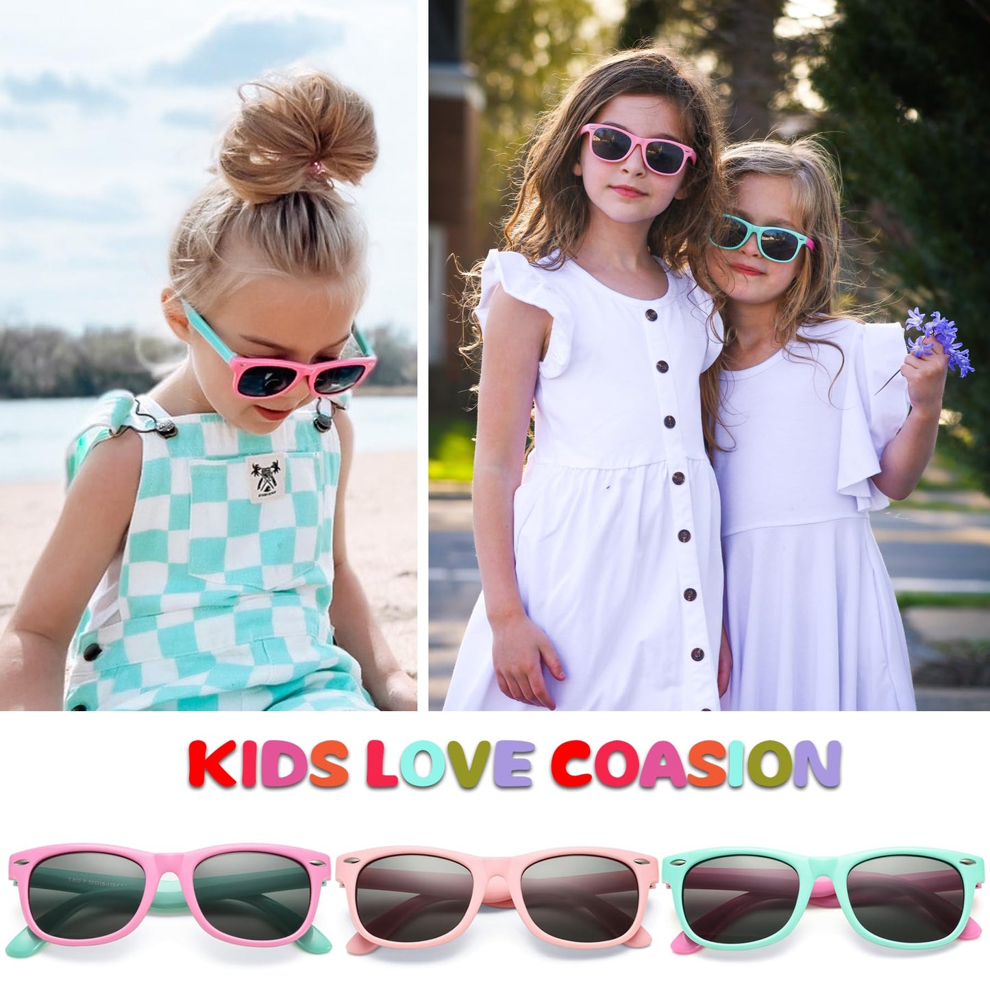 COASION Kids Polarized Sunglasses TPEE Rubber Flexible Shades for Girls Boys Age 3-9