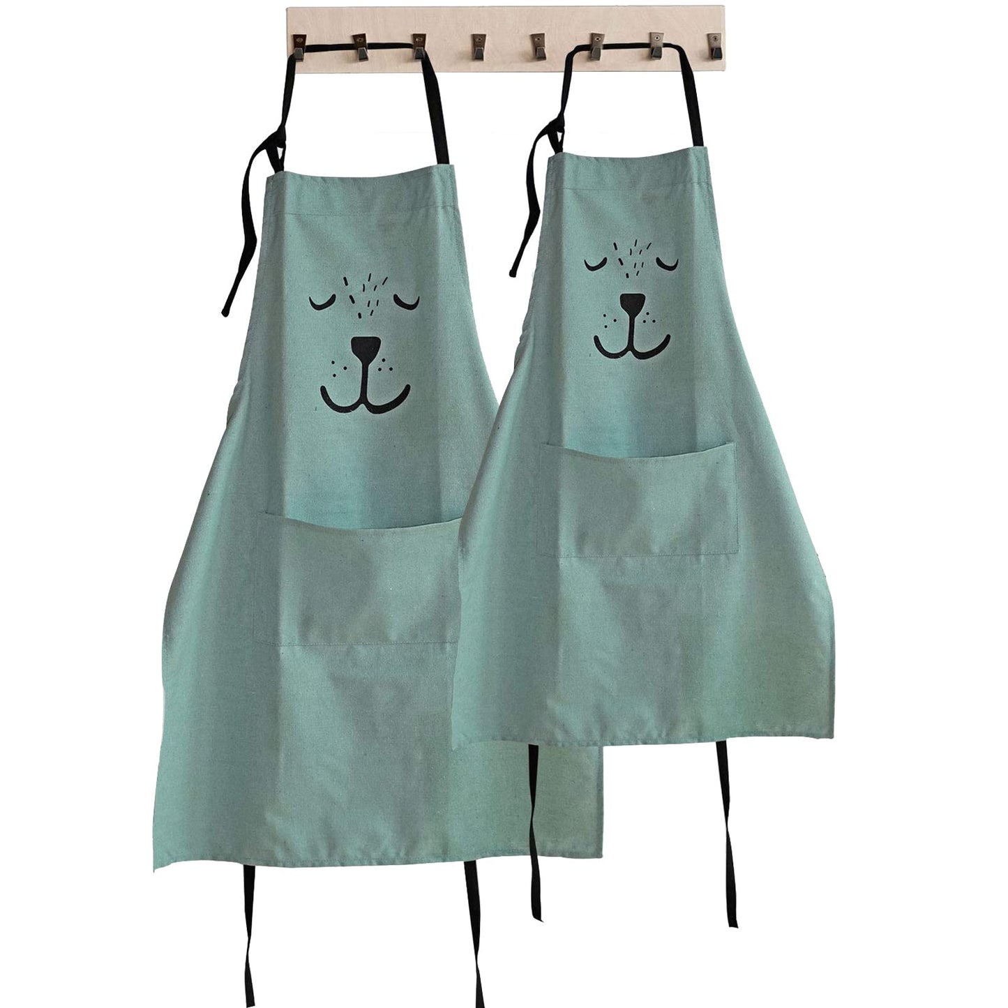 2 Pack Cartoon Apron Cute Bear Parent and Child Apron,Father Mother Son Daughter Matching Set Adult and Kid