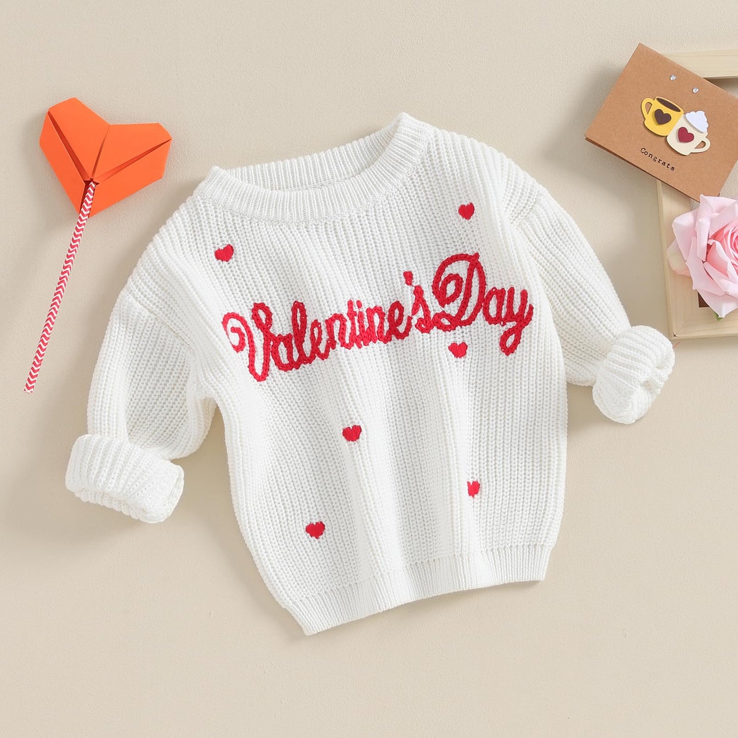 Baby Girl Valentines Day Outfit Love Heart Sweet Long Sleeve Sweater Tshirt Crewneck Tops Fall Winter Clothes