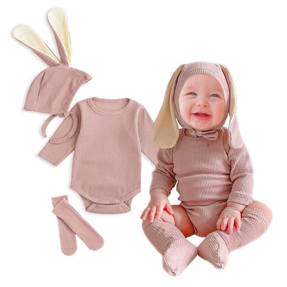 Simplee kids Animal Bunny Baby Easter Romper Long Ear Rabbit Hoodie Romper Jumpsuit with Zipper