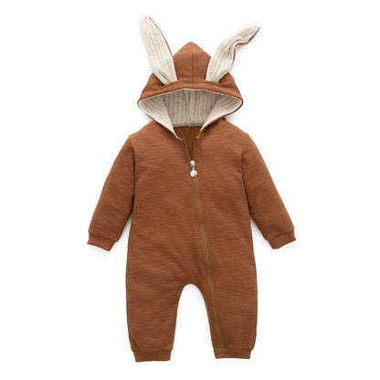 Simplee kids Animal Bunny Baby Easter Romper Long Ear Rabbit Hoodie Romper Jumpsuit with Zipper