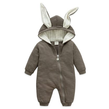 Simplee kids Animal Bunny Baby Easter Romper Long Ear Rabbit Hoodie Romper Jumpsuit with Zipper