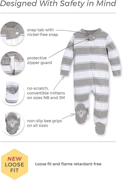 Burt's Bees Baby baby-boys Sleep and Play Pjs, 100% Organic Cotton One-piece Zip Front Romper Jumpsuit Pajamas