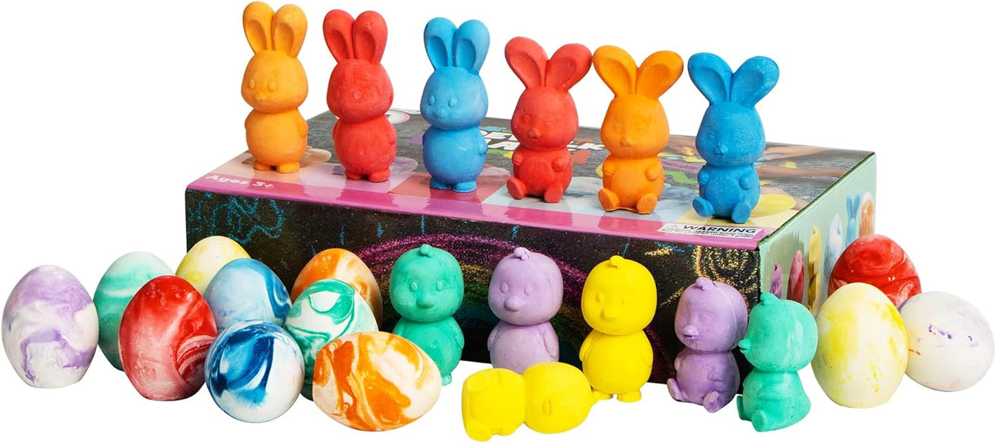 JOYIN 24 Pcs Easter Sidewalk Chalk Set, Easter Eggs Bunny Chicken Gifts for Boys Girls Kids Toddlers for Basket Stuffers Fillers Party Favors