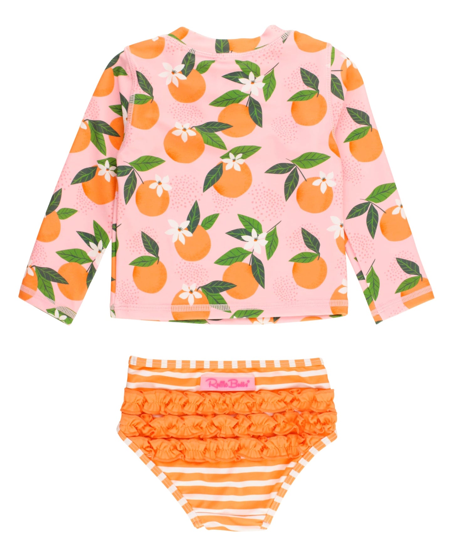 RuffleButts® Baby/Toddler Girls Long Sleeve Rash Guard 2 Piece Swimsuit Set w/UPF 50+ Sun Protection with Zipper