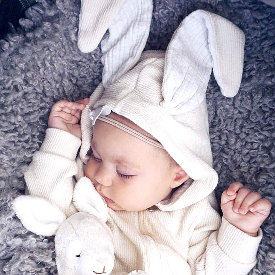 Simplee kids Animal Bunny Baby Easter Romper Long Ear Rabbit Hoodie Romper Jumpsuit with Zipper