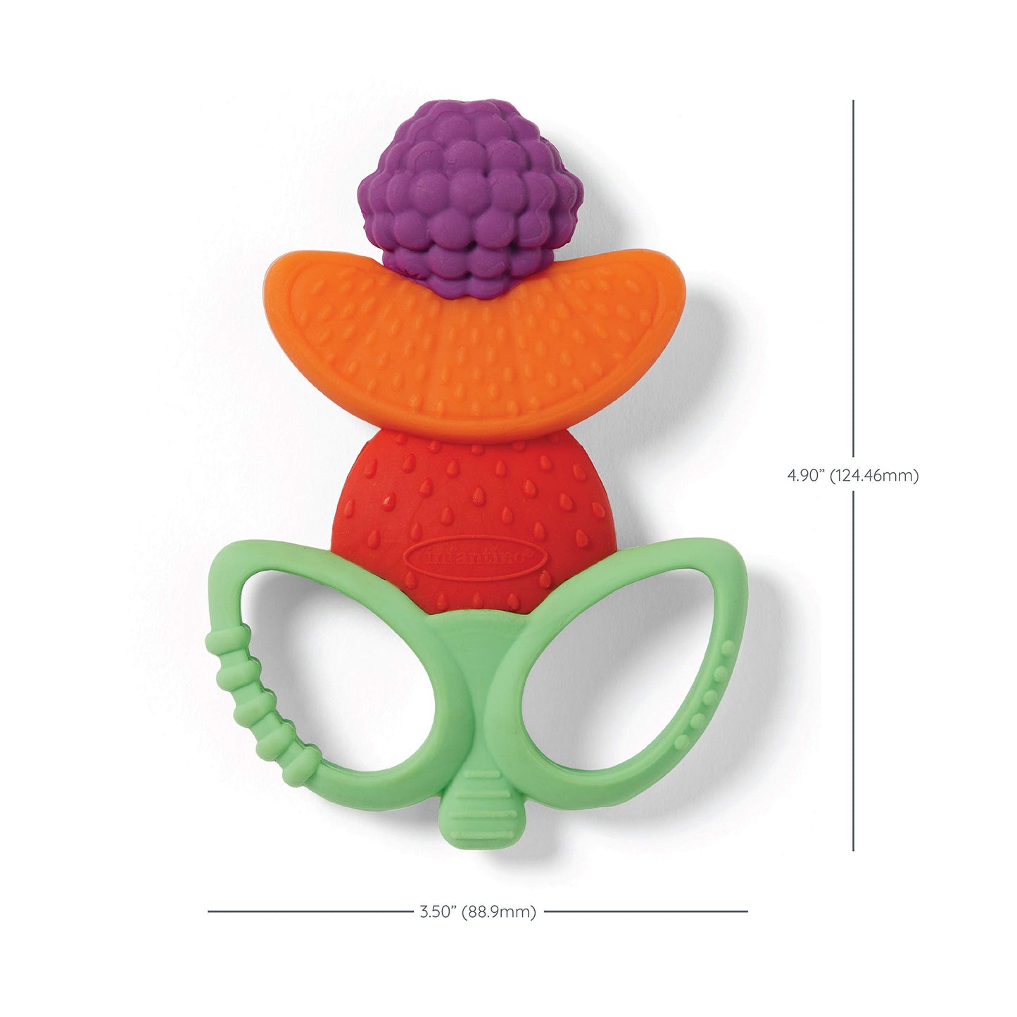 Infantino Lil' Nibbles Textured Silicone Baby Teether - Sensory Exploration and Teething Relief with Easy to Hold Handles, Orange Carrot, 0+ Months