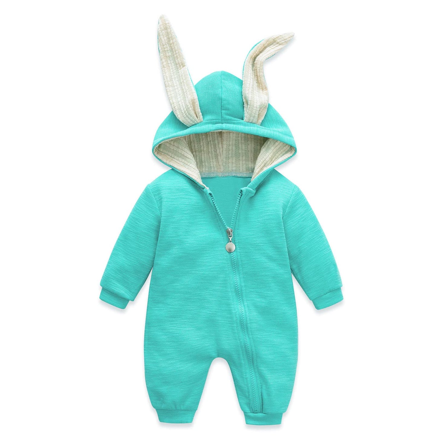 Simplee kids Animal Bunny Baby Easter Romper Long Ear Rabbit Hoodie Romper Jumpsuit with Zipper