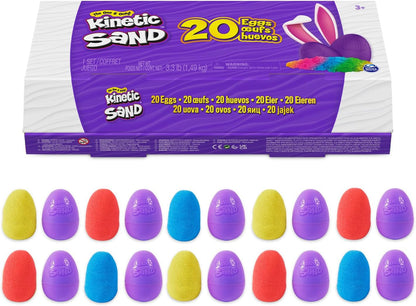 Kinetic Sand, 20-Pack Eggs with Red, Yellow, and Blue Play Sand, Easter Basket Stuffers, Goodie Bag Toys & Sensory Toys for Kids Ages 3+