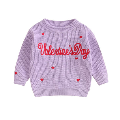 Baby Girl Valentines Day Outfit Love Heart Sweet Long Sleeve Sweater Tshirt Crewneck Tops Fall Winter Clothes