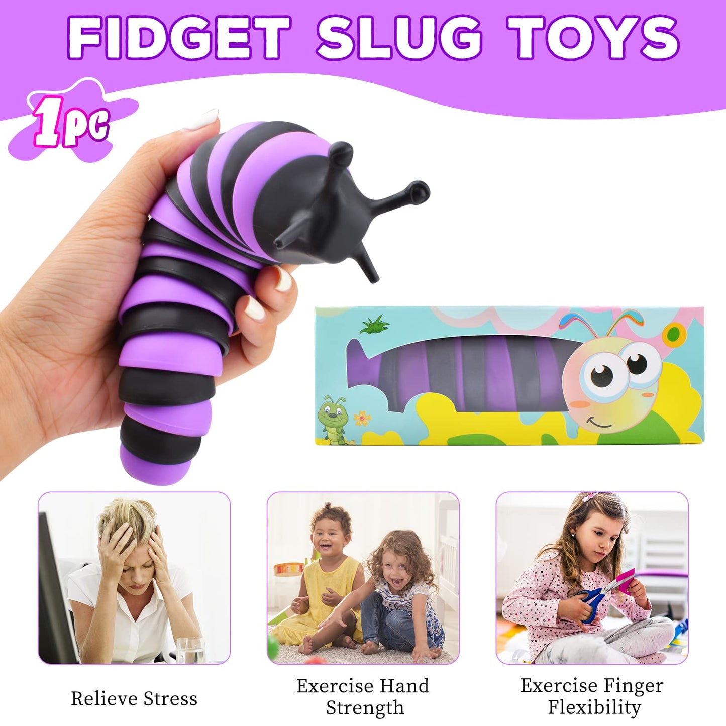 Cevioce Fidget Slug Toy, Sensory Slug Fidget Toy for Kids & Adults, 1Pc Cute Autism Sensory Toys for Autistic Children｜Great Birthday Gift for Girls Boys - Easter Basket Stuffers for Toddlers Kids