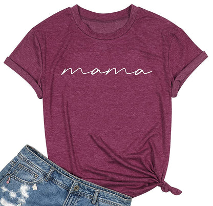 ASTANFY Mama Shirts Women Mama Letter Printed T-Shirt Mama Graphic Tee Casual Short Sleeve Tops Tee