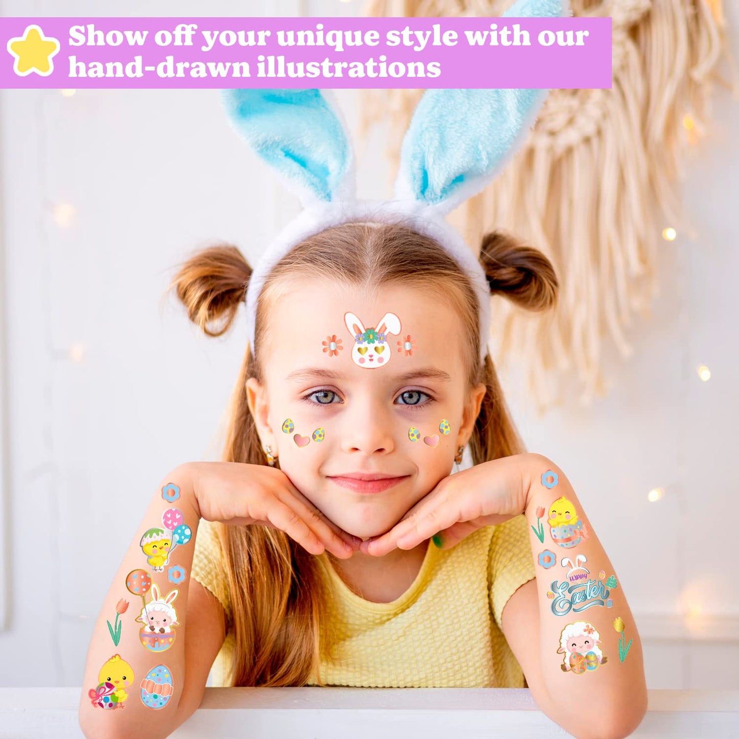 Easter Temporary Tattoos Party Favors for Kids 4 Metallic Sheets, Egg Gifts Party Supplies for Toddlers, girls, boys, Bulk Easter Basket Stuffers Fillers, Religious Goodie Bags Toys. Class Games Prizes. Rose gold, Gold & Silver