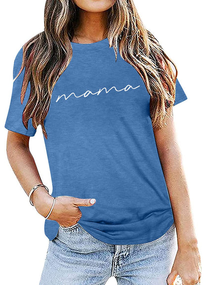 ASTANFY Mama Shirts Women Mama Letter Printed T-Shirt Mama Graphic Tee Casual Short Sleeve Tops Tee