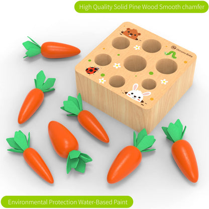 KMTJT Montessori Toys for 1 2 3 Year Old Toddlers, Macron Carrot Harvest Game Wooden Toys for Baby Boys and Girls, Educational Learning Shape Sorting Matching Gifts for Babies 1-3