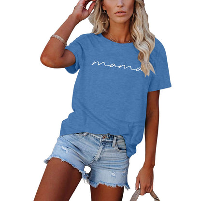 ASTANFY Mama Shirts Women Mama Letter Printed T-Shirt Mama Graphic Tee Casual Short Sleeve Tops Tee