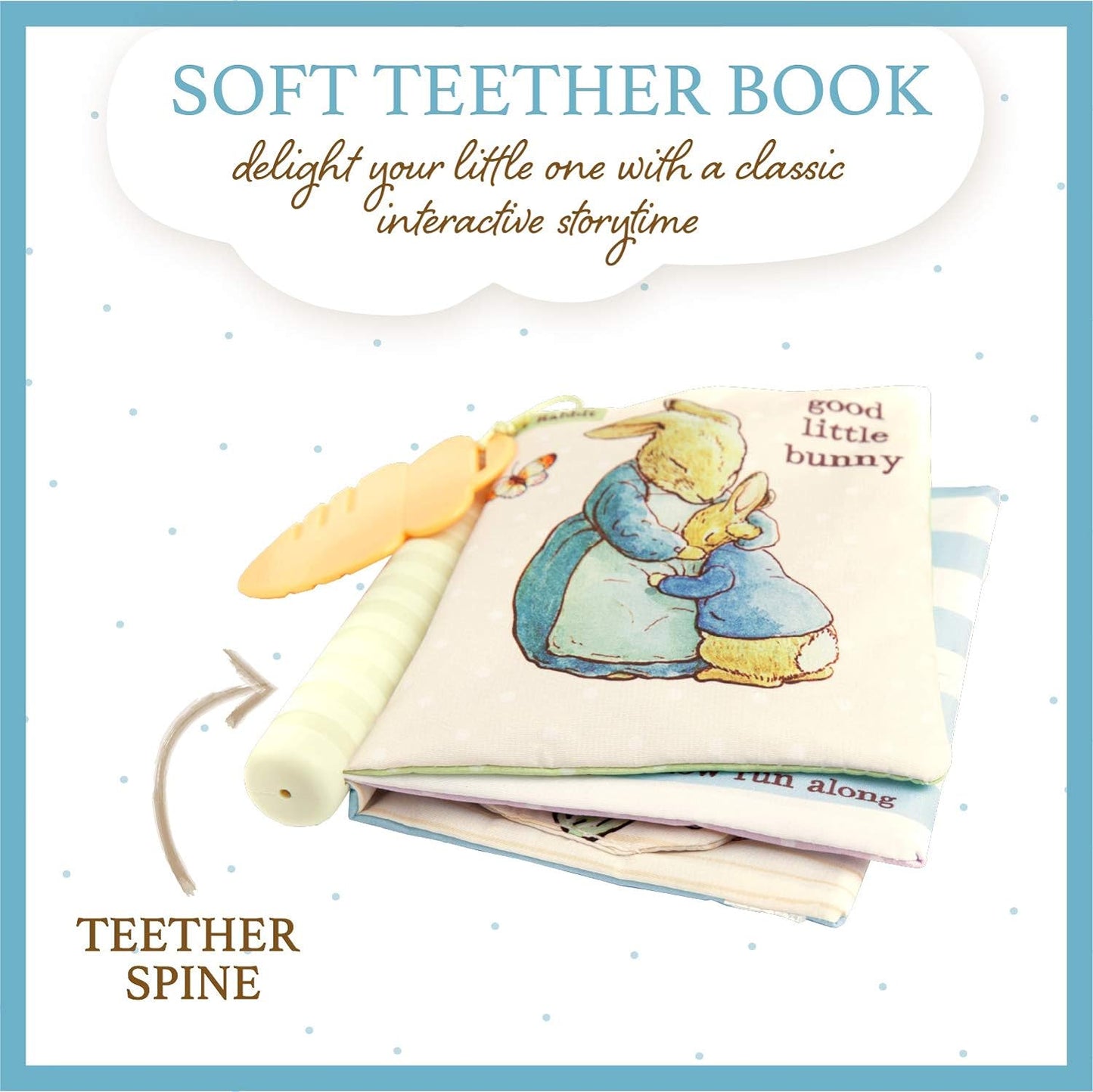 KIDS PREFERRED Beatrix Potter Peter Rabbit Soft Teether Book with Sensory Teether Spine and Teether Toy