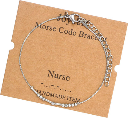 JoycuFF Inspirational Morse Code Bracelets for Women Silver Beads Jewelry Encouragement Mantra Gifts for Her