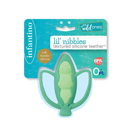 Infantino Lil' Nibbles Textured Silicone Baby Teether - Sensory Exploration and Teething Relief with Easy to Hold Handles, Orange Carrot, 0+ Months