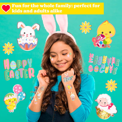 Easter Temporary Tattoos Party Favors for Kids 4 Metallic Sheets, Egg Gifts Party Supplies for Toddlers, girls, boys, Bulk Easter Basket Stuffers Fillers, Religious Goodie Bags Toys. Class Games Prizes. Rose gold, Gold & Silver