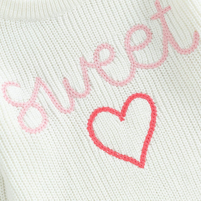 Baby Girl Valentines Day Outfit Love Heart Sweet Long Sleeve Sweater Tshirt Crewneck Tops Fall Winter Clothes