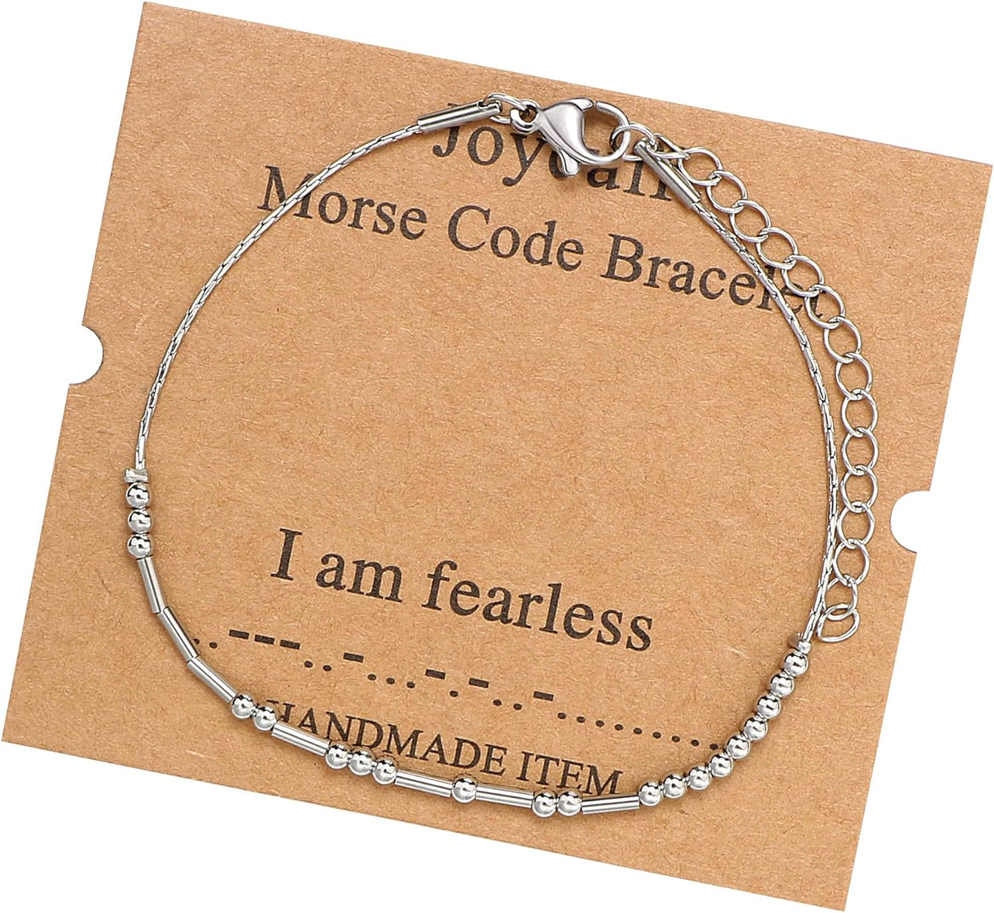 JoycuFF Inspirational Morse Code Bracelets for Women Silver Beads Jewelry Encouragement Mantra Gifts for Her