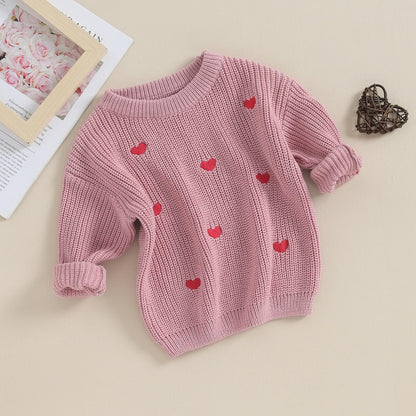 Baby Girl Valentines Day Outfit Love Heart Sweet Long Sleeve Sweater Tshirt Crewneck Tops Fall Winter Clothes