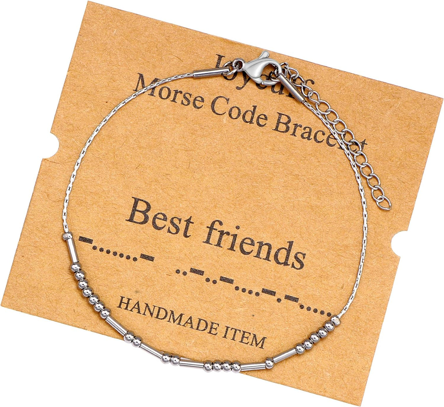 JoycuFF Inspirational Morse Code Bracelets for Women Silver Beads Jewelry Encouragement Mantra Gifts for Her