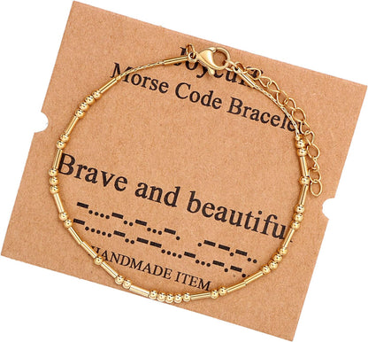 JoycuFF Inspirational Morse Code Bracelets for Women Silver Beads Jewelry Encouragement Mantra Gifts for Her