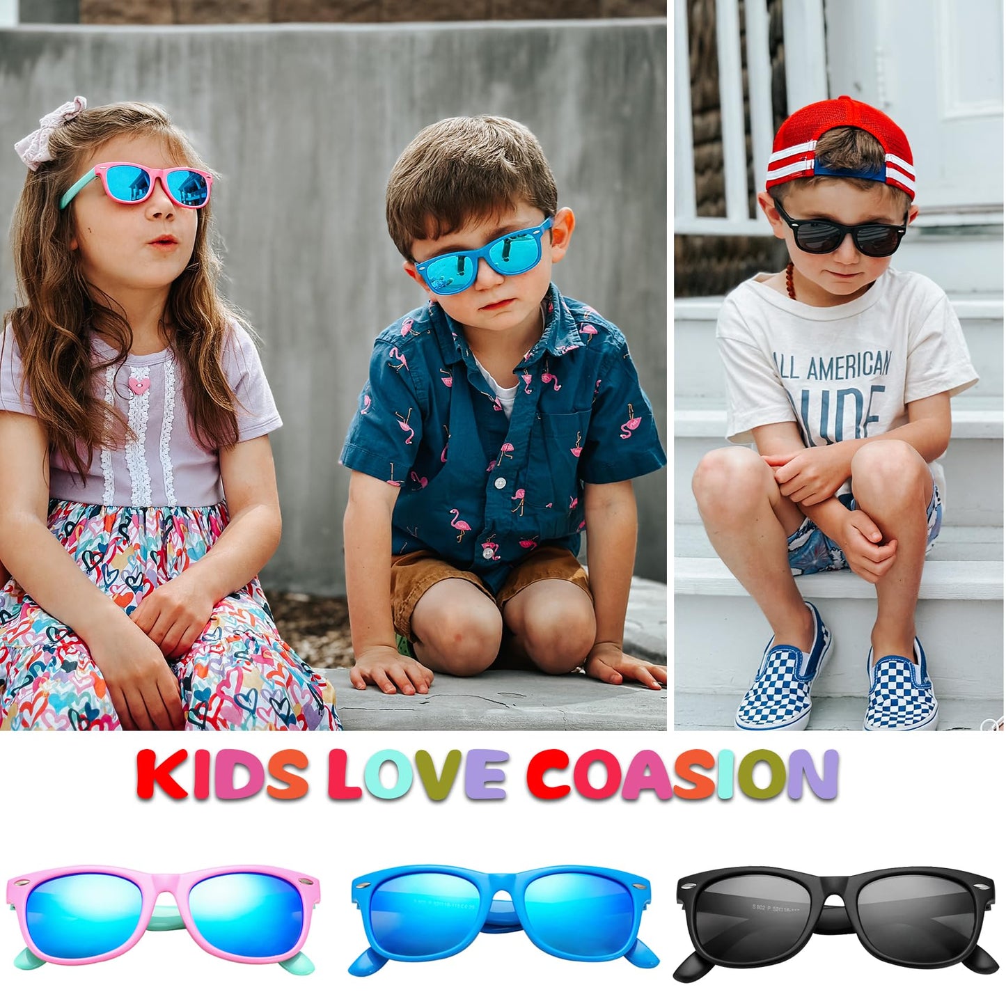 COASION Kids Polarized Sunglasses TPEE Rubber Flexible Shades for Girls Boys Age 3-9