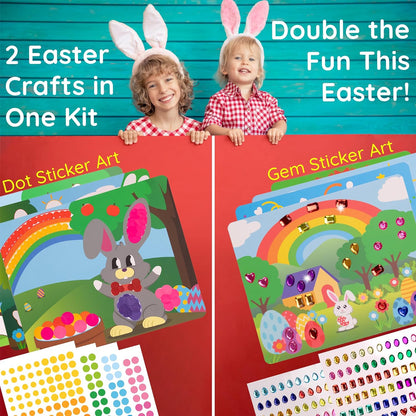 Craftikit® 10 Dots & Gems Easter Crafts for Kids Ages 3-5, Kids Gem Art & Dot Stickers for Toddlers Activities, Preschool Easter Bunny Basket Stuffers, Easter Gifts for Girls and Boys