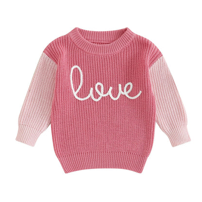 Baby Girl Valentines Day Outfit Love Heart Sweet Long Sleeve Sweater Tshirt Crewneck Tops Fall Winter Clothes